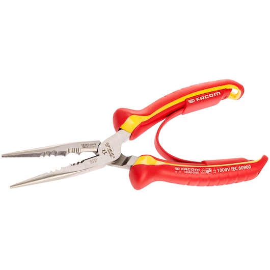 VDE half-round long straight nose pliers, 200 mm