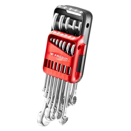 Combination wrench set, 12 pieces ( 7 to 19 mm) , holder