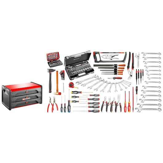 3 Drawer ToolBox Alloy 20" With Mechanics Set, 136 Tools Metric