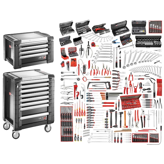 8 Drawers JET RollerCabinet With Mechanics Set, 528 Tools Metric