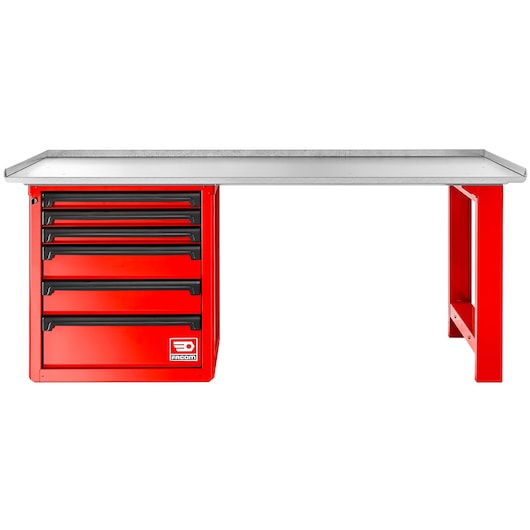 front view red workbench with galva worktop RWS2