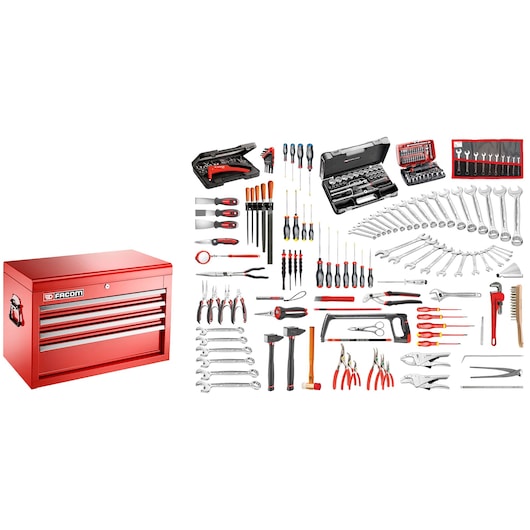 4 Drawers Metal ToolChest With Mechanics Set, 200 Tools Metric