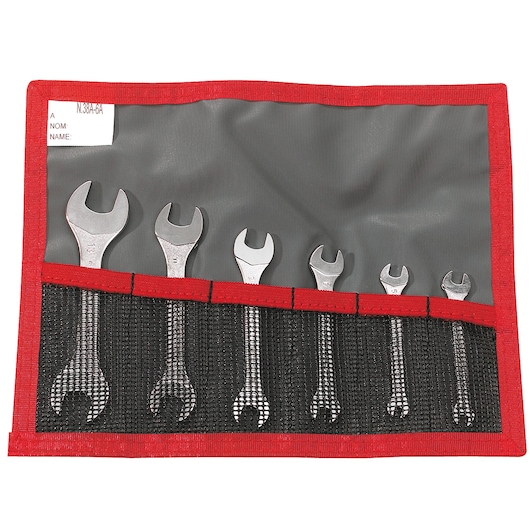 15° midget double open-end wrench set, 6 pieces (3.2 to 13 mm), in pouch
