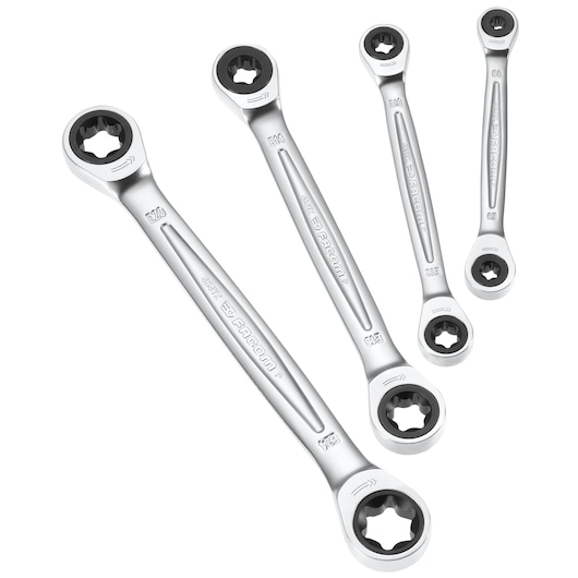 Double box-end TORX® ratchet wrench set, 4 pieces (E6 to E24)