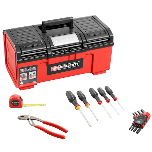 19 in. Plastic Self-Closing ToolBox Set With 16 Tools