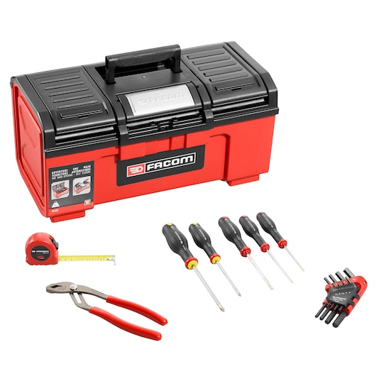 19 in. Plastic Self-Closing ToolBox Set With 16 Tools